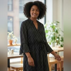 NWT Ralph Lauren Black and White Polka Dot Midi Dress